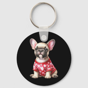 Porte-clés Bouledogue français Saint-Valentin cœur rouge amou