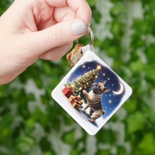 Porte-clés Bouledogue français sapin de Noël Bulldog