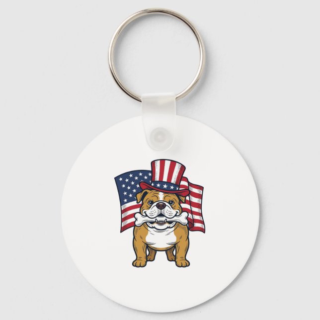 Porte-clés Bouledogue Patriotique Avec Drapeau Vector Design_ (Recto)