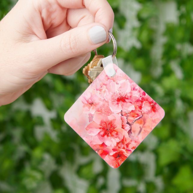 Porte-clés Boules de fleurs de cerisier d'aquarelle (main)