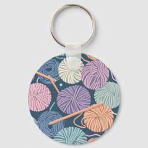 Porte-clés Boules de laine cosy et aiguilles à tricoter sans