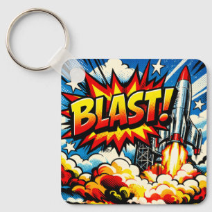 Porte-clés BOUM ! Explosion de fusée d'art pop rétro