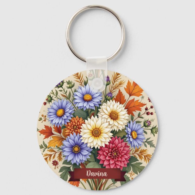Porte-clés Bouquet d'automne d'asters et de dahlias (Recto)