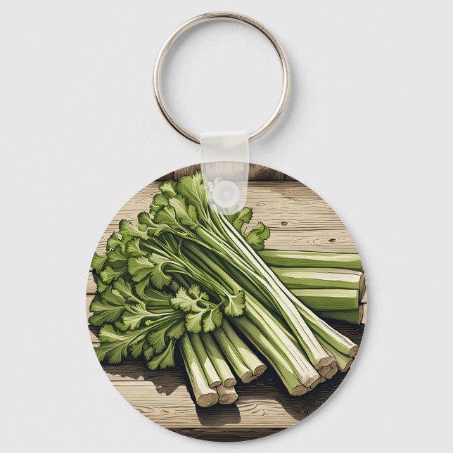 Porte-clés Bouquet de céleri frais sur bois (Recto)