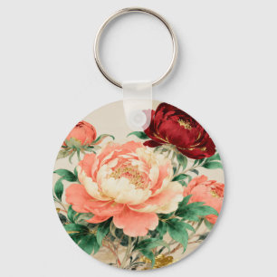 Porte-clés Bouquet de fleurs de pivoine luxueux