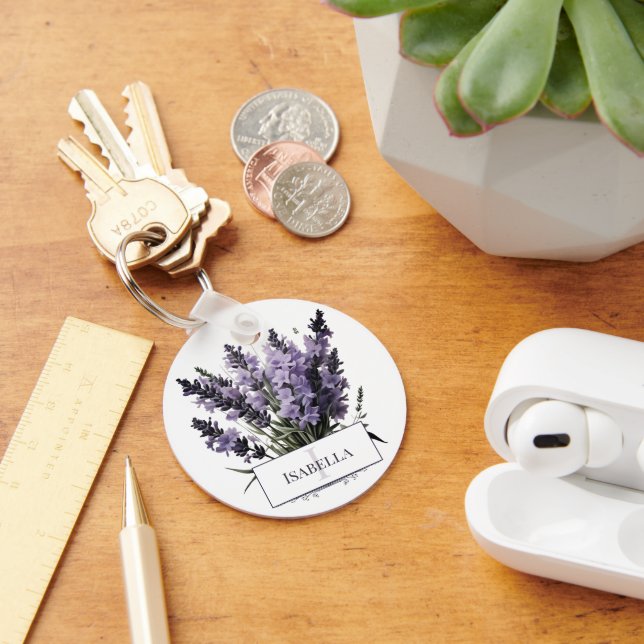 Porte-clés Bouquet de lavande aquarelle personnalisé (Bureau)
