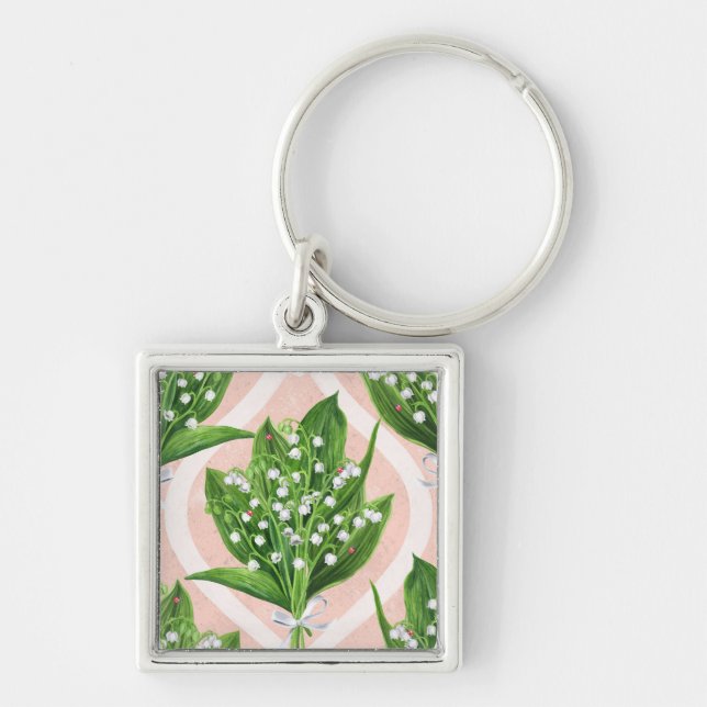 Porte-clés Bouquet de lys de la vallée fleurs sur rose (Devant)