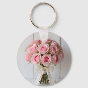 Porte-clés Bouquet de roses roses en dentelle de perle romant