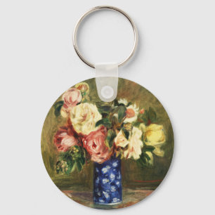 Porte-clés Bouquet de roses roses vintage Renoir dans un vase