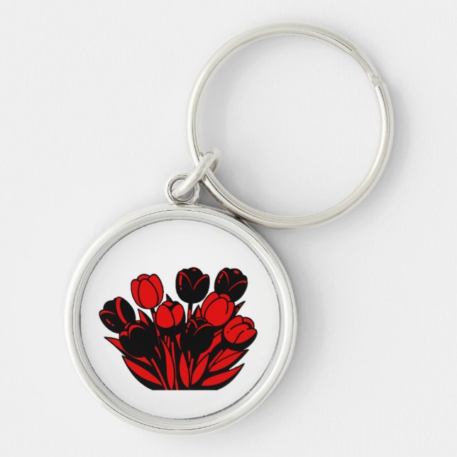 Porte-clés Bouquet de tulipes rouges et noires (Devant)