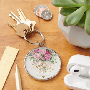 Porte-clés Bouquet élégant de pivoines roses Joyeuse fête des