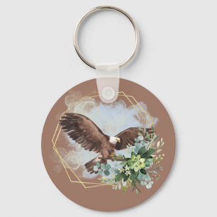 Porte-clés Bouquet encadré d'aigle chauve aquarelle