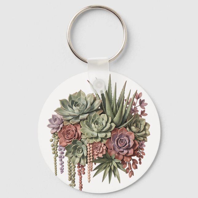 Porte-clés Bouquet Succulent Vert Rose (Recto)