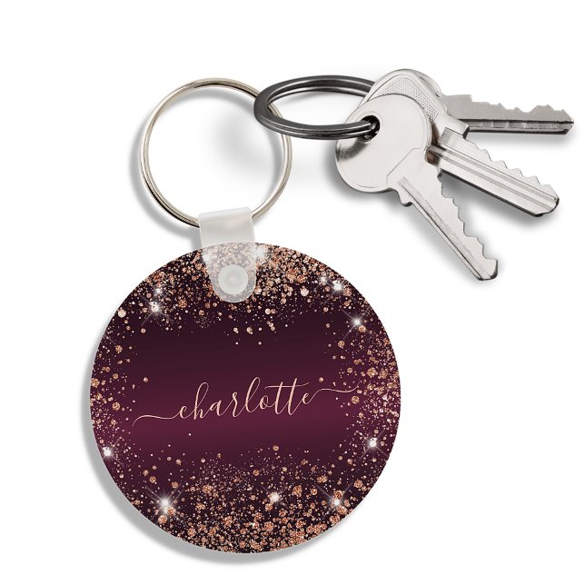 Porte-clés Bourgogne rose or paillettes nom script (Créateur téléchargé)
