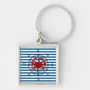 Porte-clés Boussole et crabe rouge Bleu et blanc