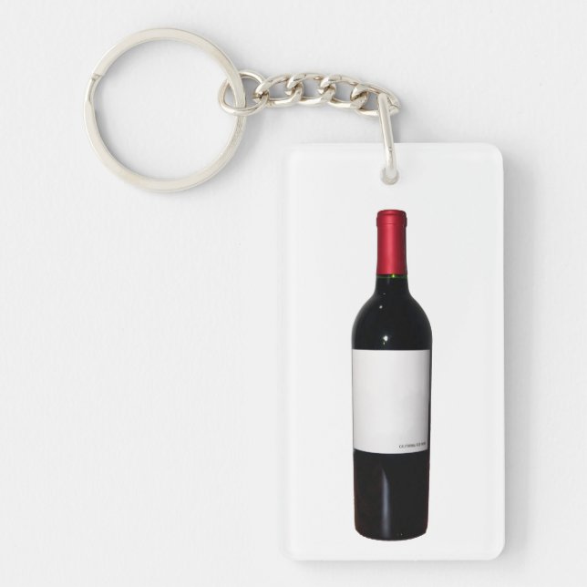 Porte-clés Bouteille de vin (Étiquette blanc) Porte - clé acr (Devant)