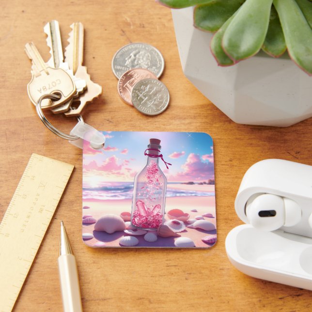 Porte-clés Bouteille flottante romantique transparente (Bureau)