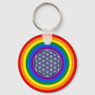 PORTE-CLÉS BOUTON À DRAPEAU PLANCHER + FLEURS DE VIE