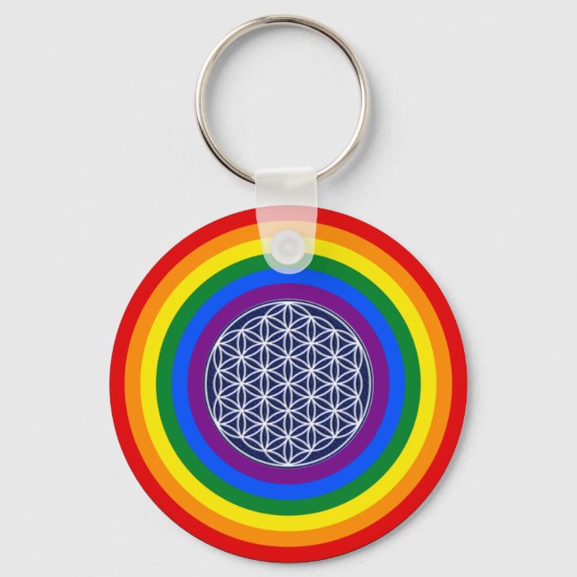 PORTE-CLÉS BOUTON À DRAPEAU PLANCHER + FLEURS DE VIE (Recto)