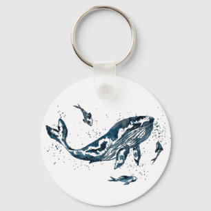 Porte-clés bouton Baleine à l'aquarelle