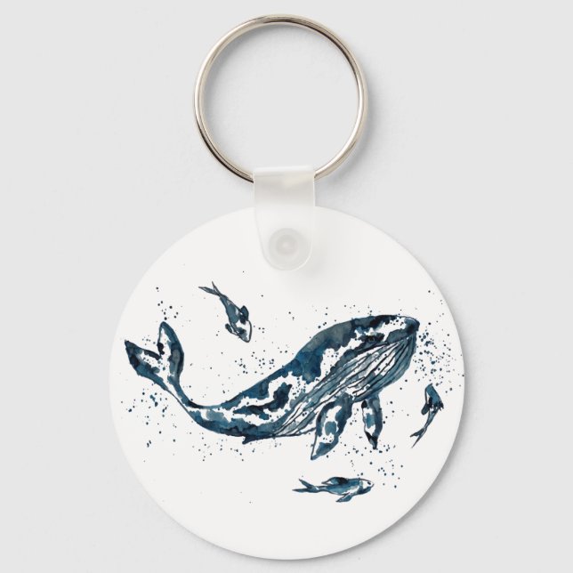 Porte-clés bouton Baleine à l'aquarelle (Recto)