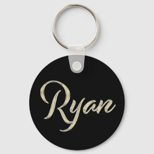 Porte-clés bouton blanc or Ryan Name
