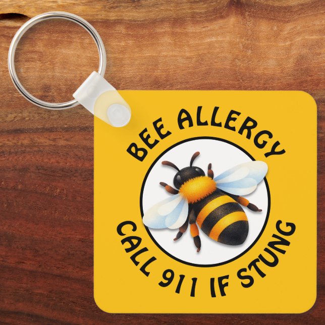 Porte-clés Bouton d'alerte d'allergie grave aux abeilles (Recto)