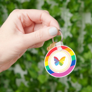 Porte-clés Bouton de fierté LGBTQ+ Papillon Arc-en-ciel