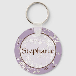 Porte-clés Bouton de nom personnalisable Purple Blossom Porte