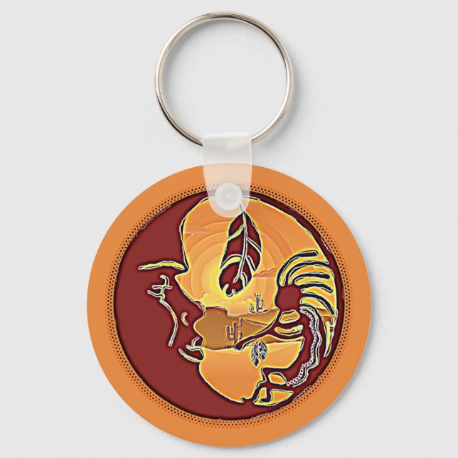 Porte-clés Bouton de paysage - Kokopelli Moon Feather 1 (Recto)