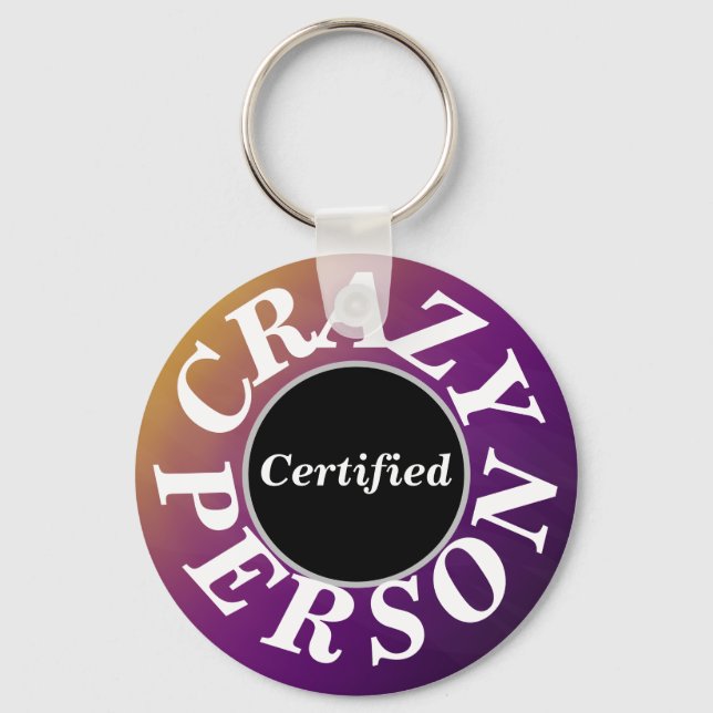 Porte-clés bouton de personne folle violet (Recto)