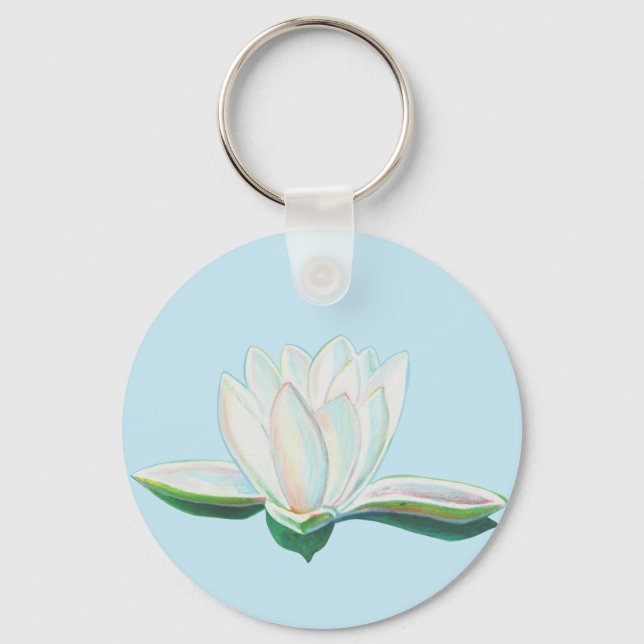 Porte-clés Bouton d'illustration de lotus blanc (Recto)