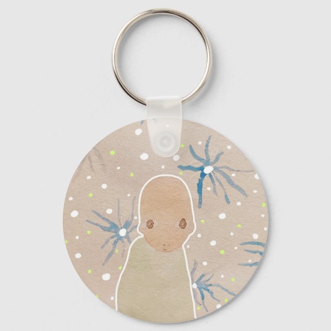 Porte-clés Bouton fleurs bleues (Recto)