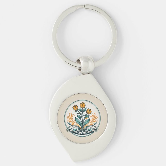 Porte-clés Bouton Floral orange (Devant)