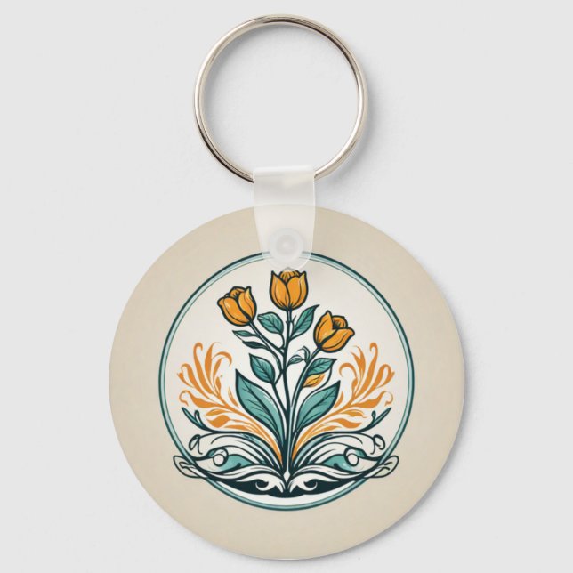 Porte-clés Bouton Floral orange (Recto)