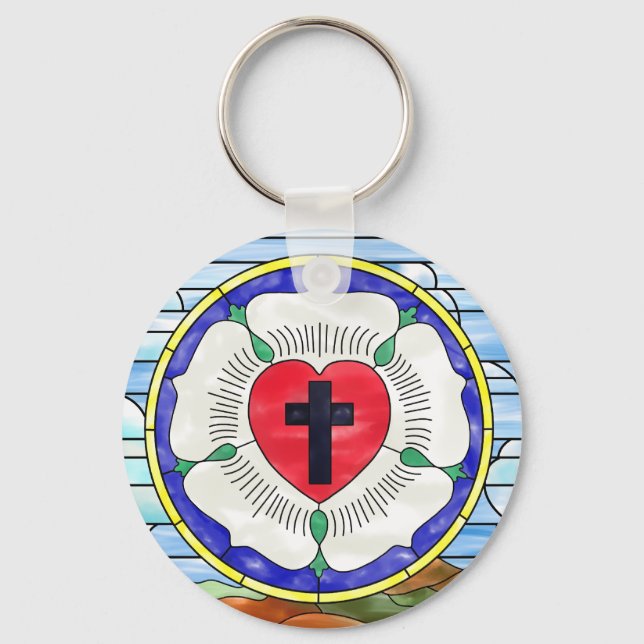 Porte-clés bouton Luther Rose en verre teinté (Recto)