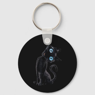 Porte-clés Bouton Mignon de Chat Noir Paresseux Mème Yeux Amo