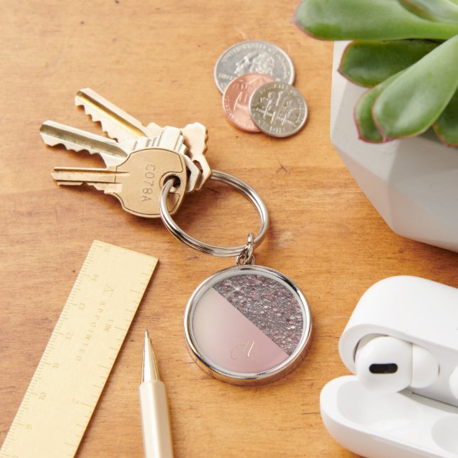 Porte-clés Bouton Monogramme Élégant en Or Rose (Bureau)