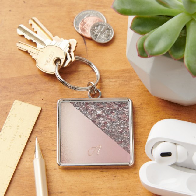 Porte-clés Bouton Monogramme Or Rose Élégant (Bureau)