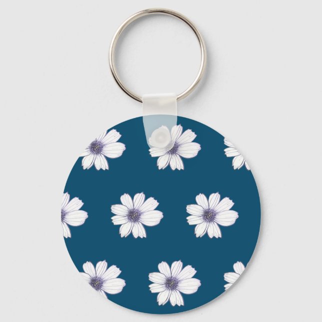 Porte-clés Bouton motif de fleurs bleues Bouton Bouton de tou (Recto)