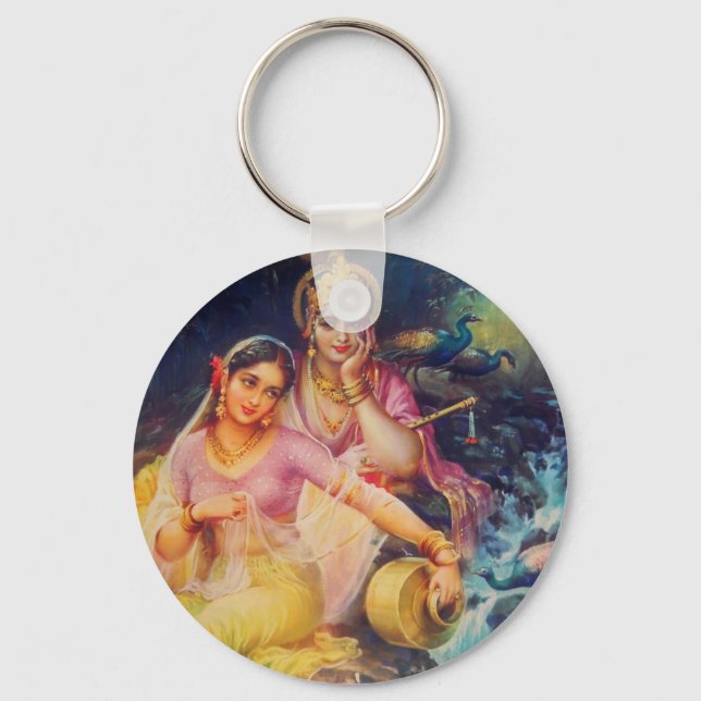 Porte-clés Bouton Radha et Krishna (Recto)