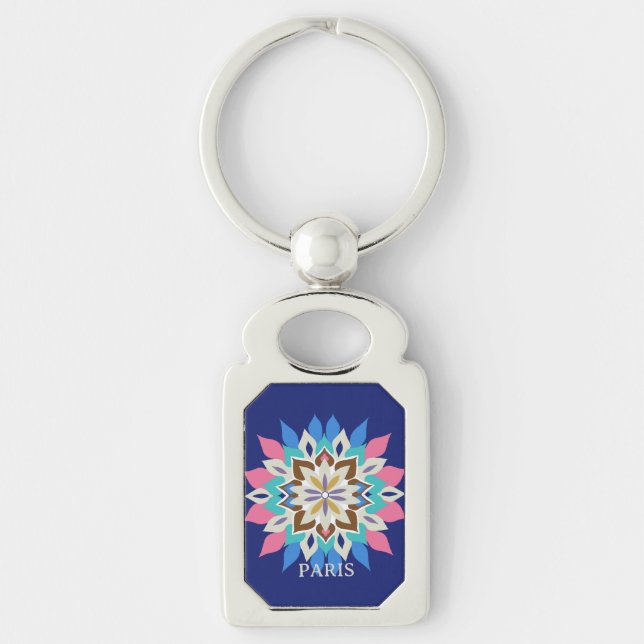 Porte-clés Bouton Rectangle Blue Bayou (Devant)
