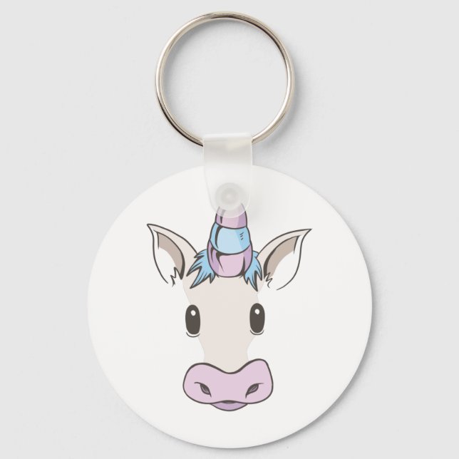 Porte-clés bouton visage licorne (Recto)