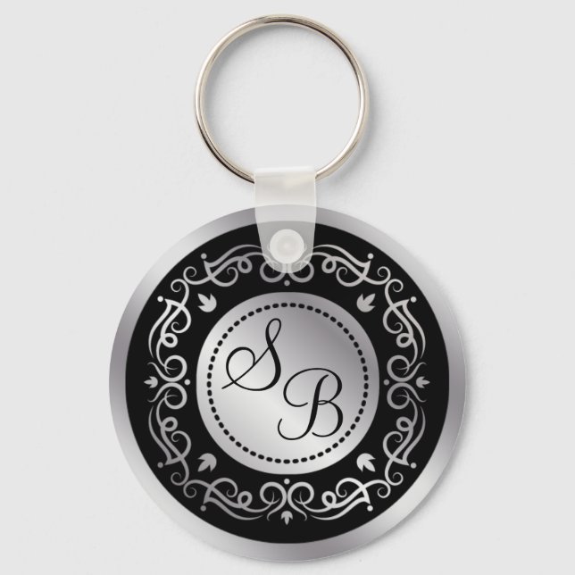 Porte-clés Boutons d'argent sur le Mariage noir monogrammed (Recto)