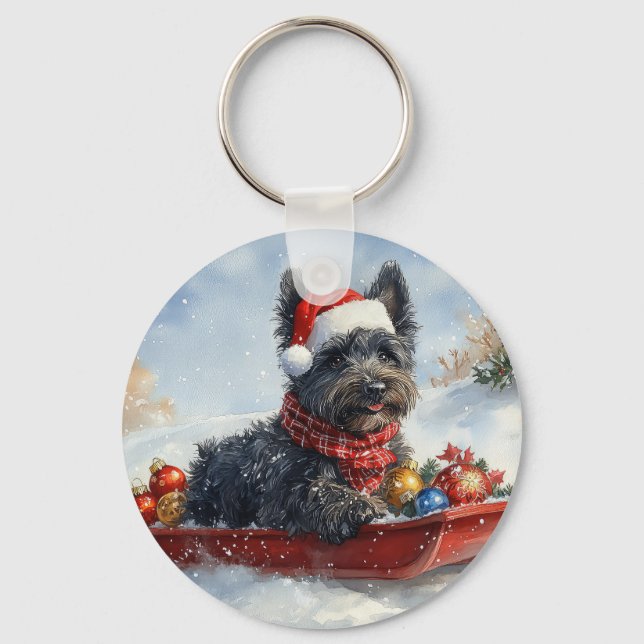 Porte-clés Bouviers Des Flandres Chien à Sledge Noël (Recto)