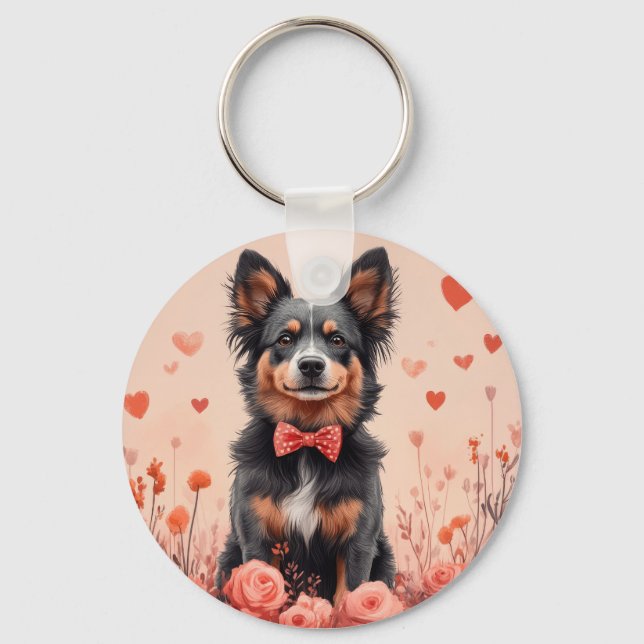 Porte-clés Bovins australiens avec des roses - Saint-Valentin (Recto)