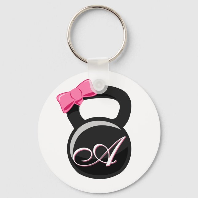 Porte-clés Bow and Monogram Kettlebell Pink "A" (Recto)