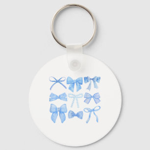 Porte-clés Bow Bleu Et Ruban Joli Graphisme Filles Femmes Coq