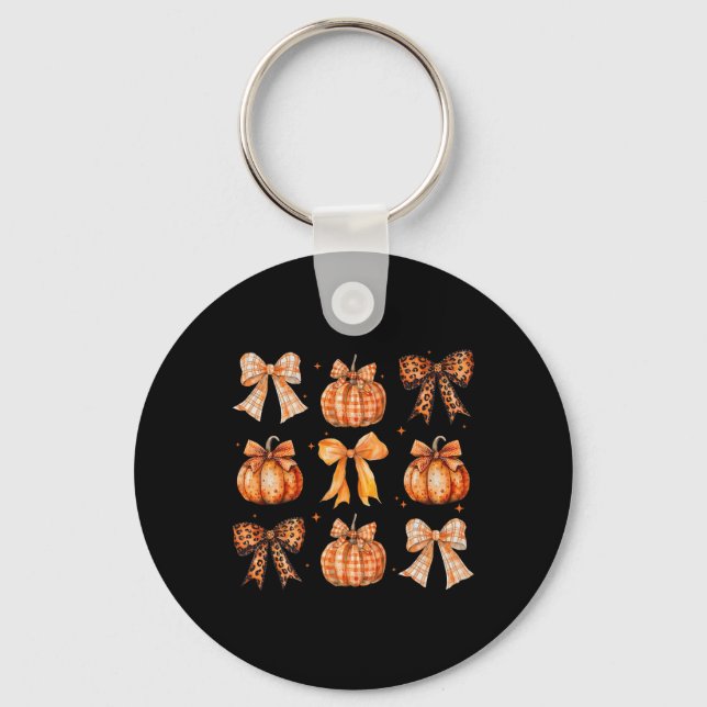 Porte-clés Bow Coquette d'automne Imprimé Léopard Citrouille  (Recto)
