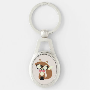 Porte-clés Bow Cravate et lunettes Hipster Renard Brown
